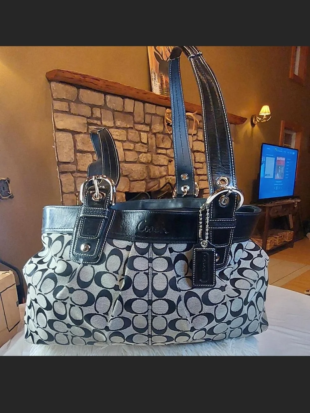 COACH Pristine Y2K Soho Pleated Large Signature Tote Bag Black Grey F13743 2010